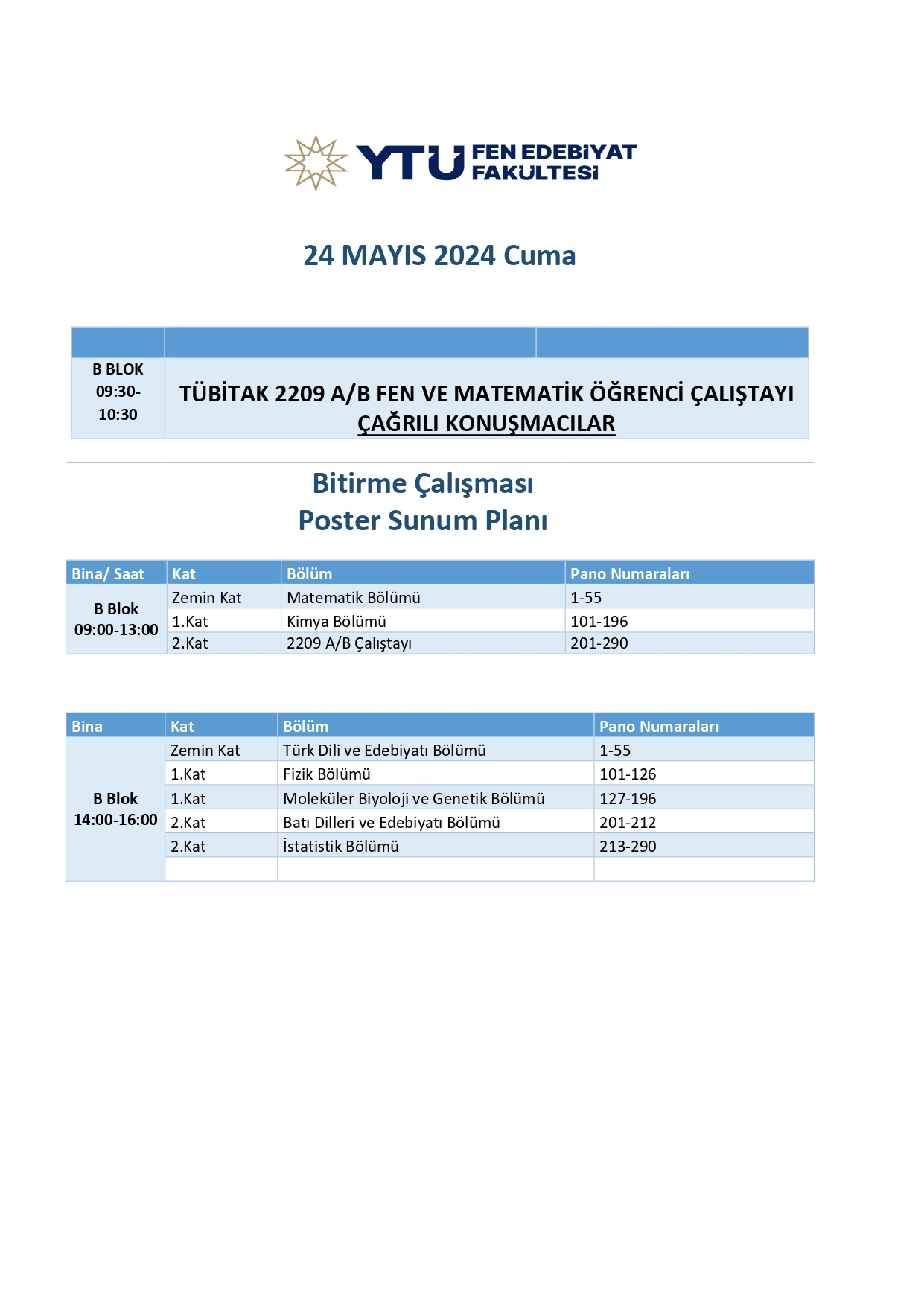 Bitirme Çalışması Poster Sunum Planı